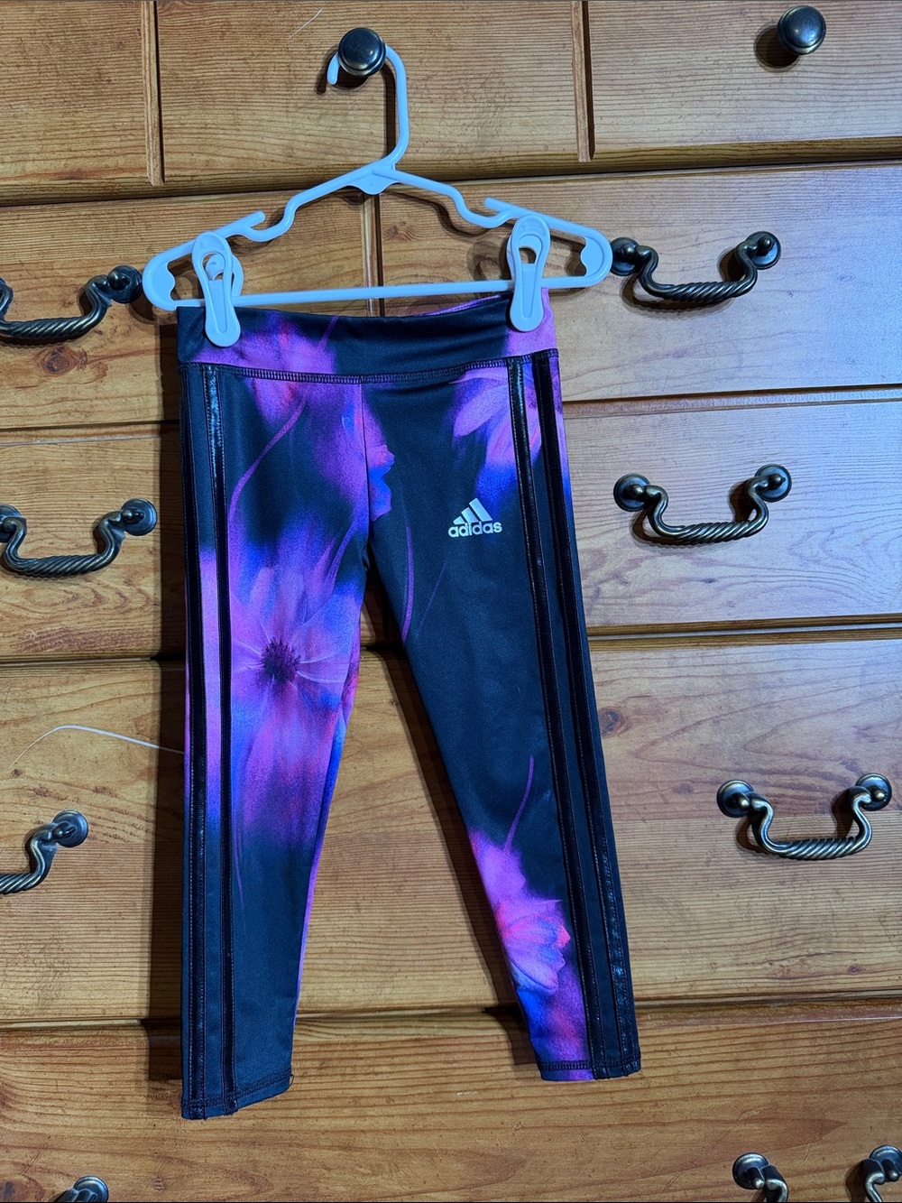 adidas Black and Purple Floral Girls' Athletic Leggings